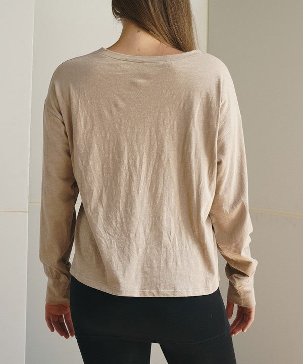PRE WASHED COTTON OVERSIZED LONG SLEEVE T