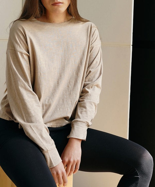 PRE WASHED COTTON OVERSIZED LONG SLEEVE T