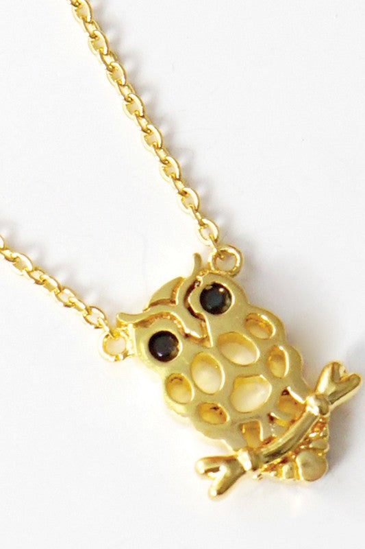 CZ Gold-Dipped Owl Necklace