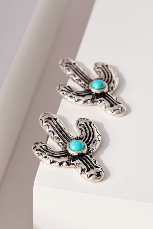 Western Design Cactus Stone Earrings
