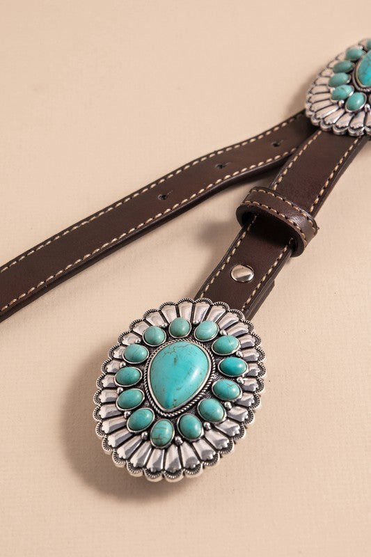 Western Concho Stone Leather Belt